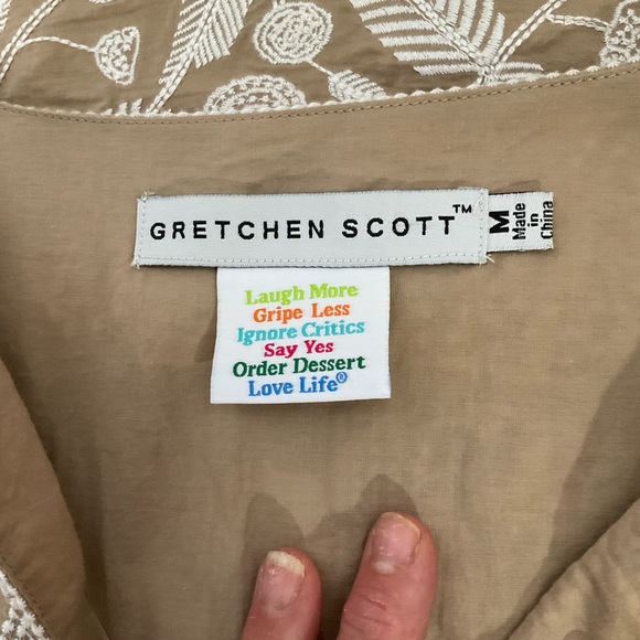 Gretchen Scott Designs Sleeveless Halter Neckline Tan White Leaf Pattern Dress M - Picture 2 of 16